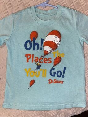 Dr. Seuss Light Aqua Kids Tee with Red, Yellow & Blue Graphic size 3t